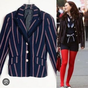 Zara Navy and Pink Striped Blazer